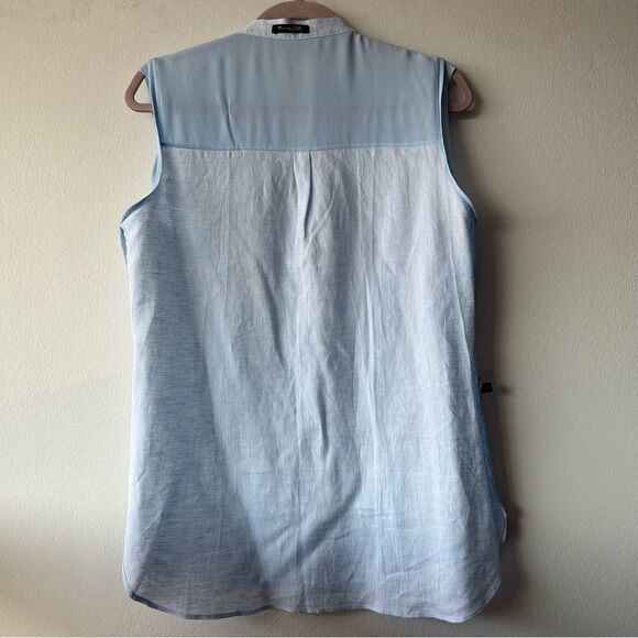 Massimo Dutty Linen no sleeves button down top in blue - Picture 7 of 8